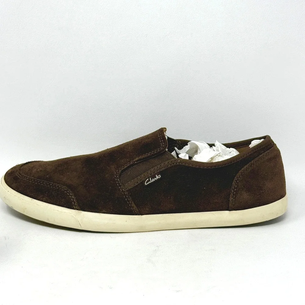 Clarks Men Torbay Chocolate Brown Suede Slip On Loafer 10.5 Sneaker Hipster READ